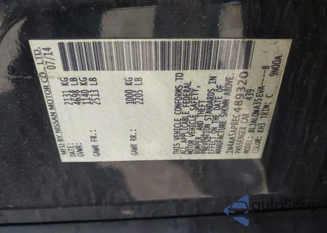 2014 Nissan Maxima 3.5 S z USA, uszkodzony, nr VIN 1N4AA5AP8EC489320